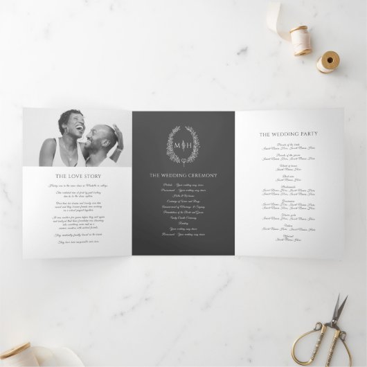 Programme Trois Volets monogramme gris foncé couronne histoire dévouement (Intérieur)