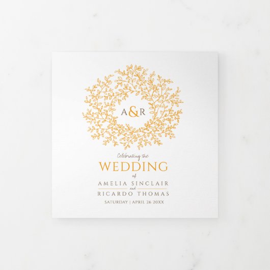 Programme Trois Volets Monogramme orange Brown dédicace photo mariage Tri (Protection)