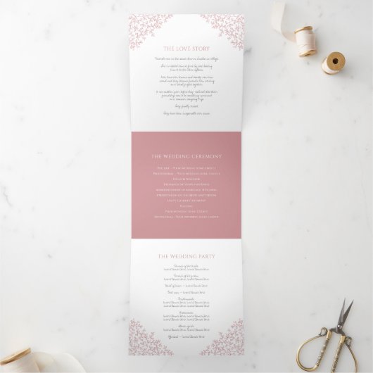 Programme Trois Volets monogramme rose Dusty mariage de dévouement (Intérieur)