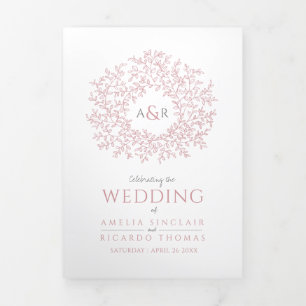 Programme Trois Volets monogramme rose Dusty mariage de dévouement