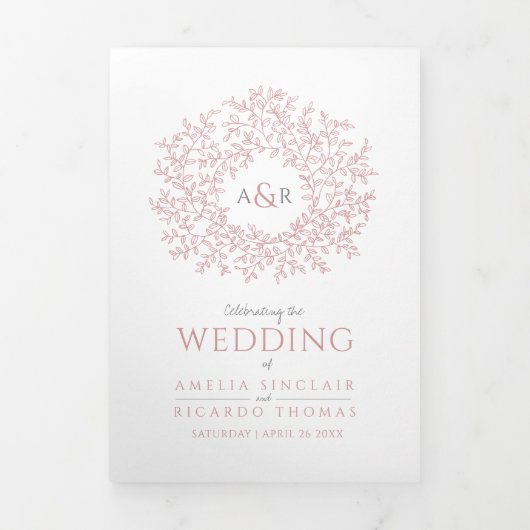 Programme Trois Volets monogramme rose Dusty mariage de dévouement (Page de couverture)