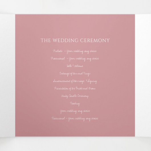 Programme Trois Volets monogramme rose Dusty mariage de dévouement (Intérieur au milieu)