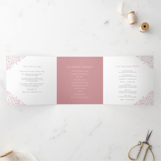 Programme Trois Volets monogramme rose Dusty mariage de dévouement (Intérieur)