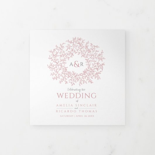 Programme Trois Volets monogramme rose Dusty mariage de dévouement (Protection)