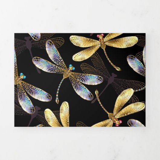 Programme Trois Volets Motif sans couture avec libellules d'or (Page de couverture)