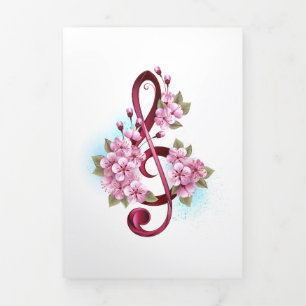 Programme Trois Volets Musical treble clef notes with sakura flowers