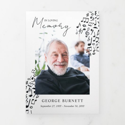 Programme Trois Volets Musician Music Teacher Notes Funeral Program (Page de couverture)