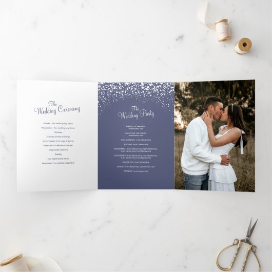 Programme Trois Volets Noël hiver chute neige graphique mariage bleu (Intérieur)