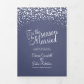 Programme Trois Volets Noël hiver chute neige graphique mariage bleu (Page de couverture)