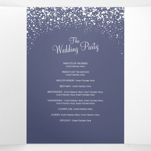 Programme Trois Volets Noël hiver chute neige graphique mariage bleu (Intérieur au milieu)