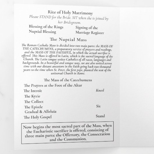 Programme Trois Volets Nuptial Grace Catholic Wedding (Intérieur en premier)