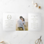 Programme Trois Volets Olive vert blanc ovale feuille monogramme mariage (Intérieur)