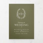 Programme Trois Volets Olive vert blanc ovale feuille monogramme mariage (Page de couverture)