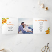 Programme Trois Volets Orange fleurs d'aquarelle vert feuilles, photo (Intérieur)