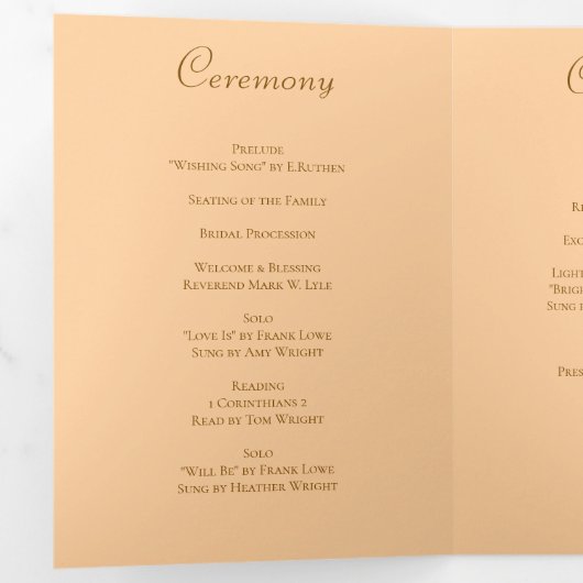 Programme Trois Volets Orange Rose Wedding Programs (Intérieur en premier)