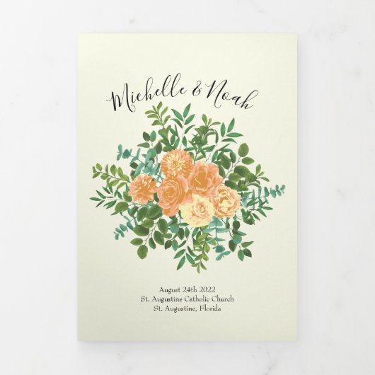 Programme Trois Volets Peach & Ivory Peony & Rose Floral Wedding Programm (Page de couverture)