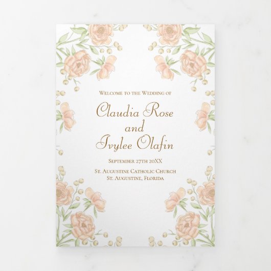 Programme Trois Volets Peach Rose Wedding Programs (Page de couverture)