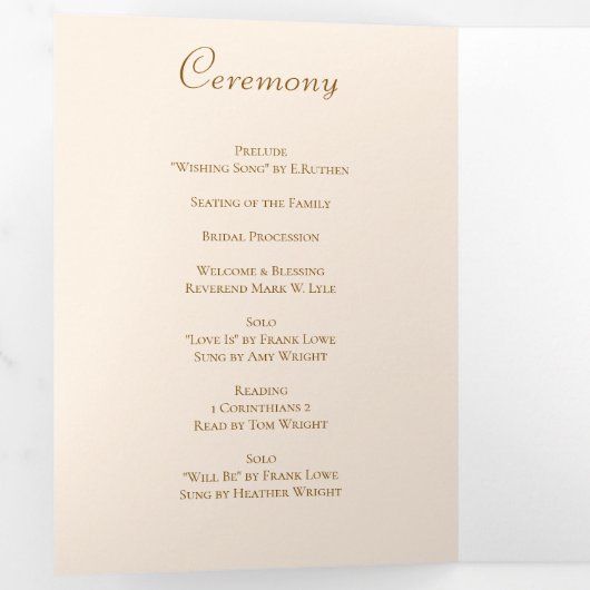 Programme Trois Volets Peach Rose Wedding Programs (Intérieur en premier)