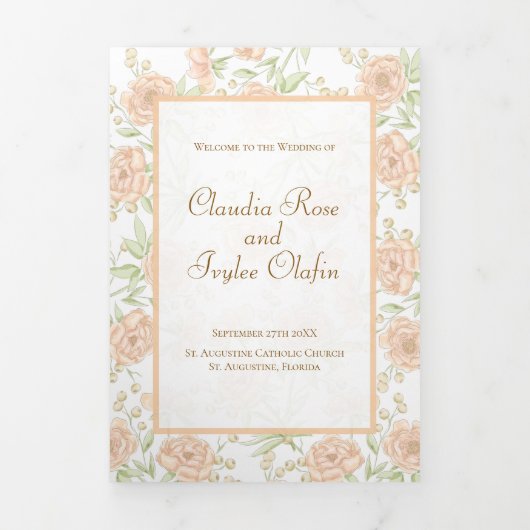 Programme Trois Volets Peach Rose Wedding Programs (Page de couverture)
