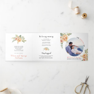 Programme Trois Volets Pêche fleurs d'aquarelle, feuilles verts, photo