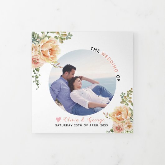 Programme Trois Volets Pêche fleurs d'aquarelle, feuilles verts, photo (Protection)