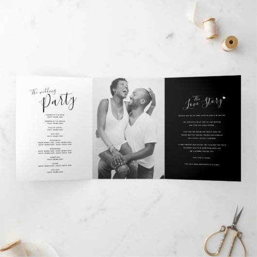 Programme Trois Volets Petit script de coeur blanc noir blanc mono mariag (Intérieur)