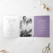 Programme Trois Volets Petit script de coeur blanc violet blanc mariage (Intérieur)