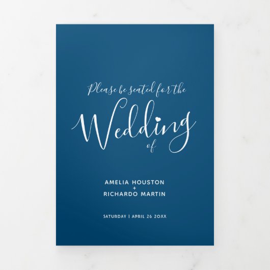 Programme Trois Volets Petite écriture de coeur blanc mariage blanc (Page de couverture)