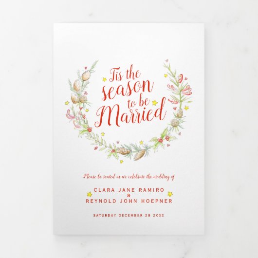 Programme Trois Volets Photos d'aquarelle de cônes de mariage d'hiver (Page de couverture)