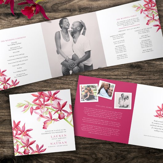 Programme Trois Volets Red Phaiocalanthe mariage d'aquarelle orchidée de