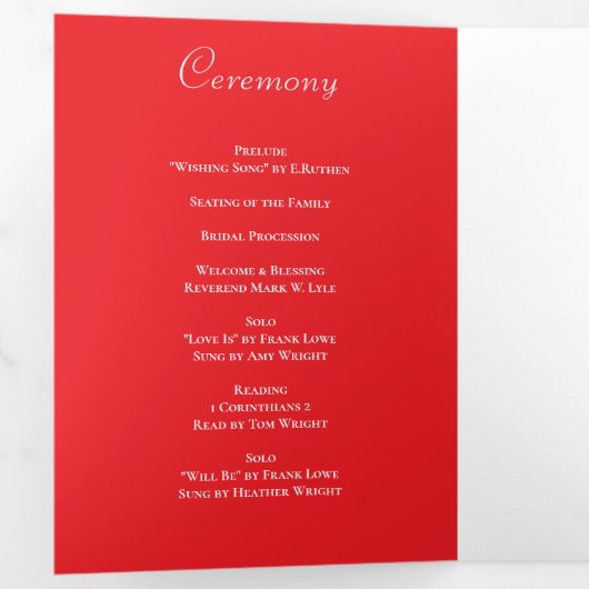 Programme Trois Volets Red Rose Romantic Wedding Programs (Intérieur en premier)