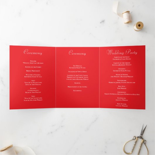 Programme Trois Volets Red Rose Romantic Wedding Programs (Intérieur)