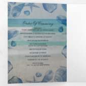 Programme Trois Volets Rustic Blue Seashells Beach Mariage Photo (Intérieur en premier)