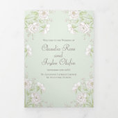 Programme Trois Volets Sage Green White Rose Wedding Programs (Page de couverture)