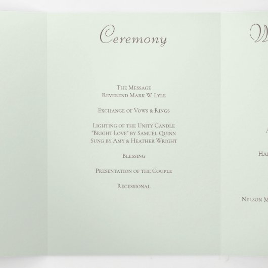 Programme Trois Volets Sage Green White Rose Wedding Programs (Intérieur au milieu)