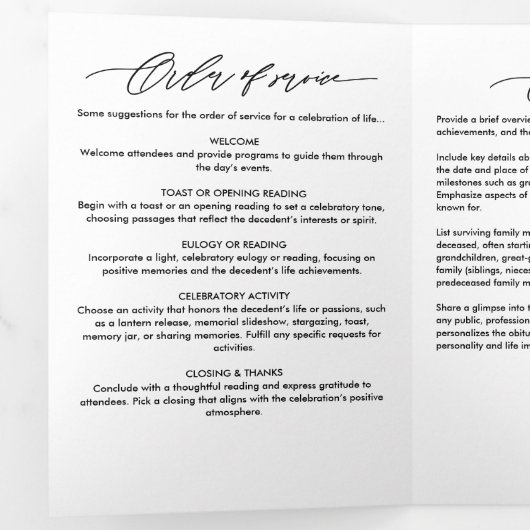 Programme Trois Volets Script moderne 2 photos funérailles/mémorial (Intérieur en premier)