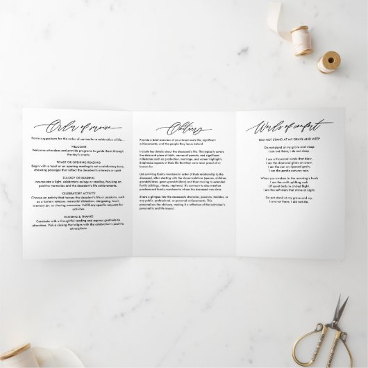 Programme Trois Volets Script moderne 2 photos funérailles/mémorial (Intérieur)