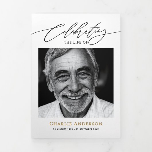 Programme Trois Volets Script moderne 2 photos funérailles/mémorial (Page de couverture)