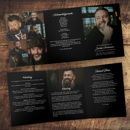 Programme Trois Volets Script Moderne 8-Photo Funérailles/Mémorial