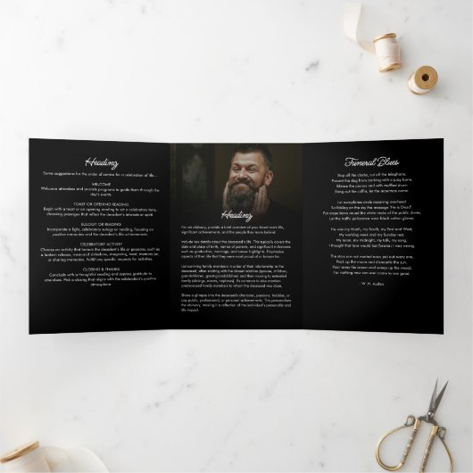 Programme Trois Volets Script moderne 8 photos funérailles/mémorial (Intérieur)