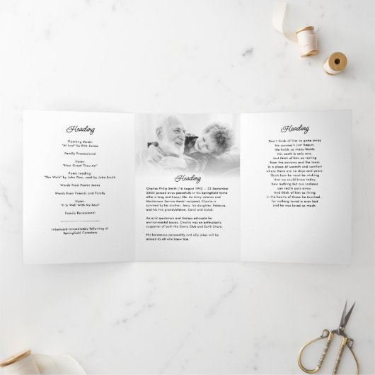 Programme Trois Volets Script moderne 8 photos funérailles/mémorial (Intérieur)