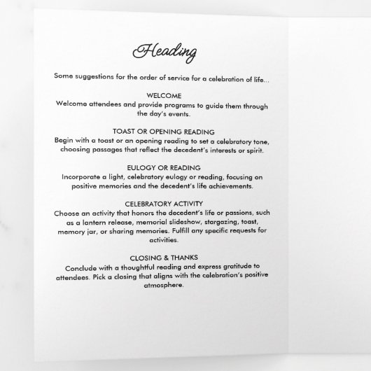 Programme Trois Volets Script moderne 8 photos funérailles/mémorial (Intérieur en premier)