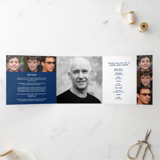 Programme Trois Volets Service funéraire bleu blanc mono photos personnal (Intérieur)