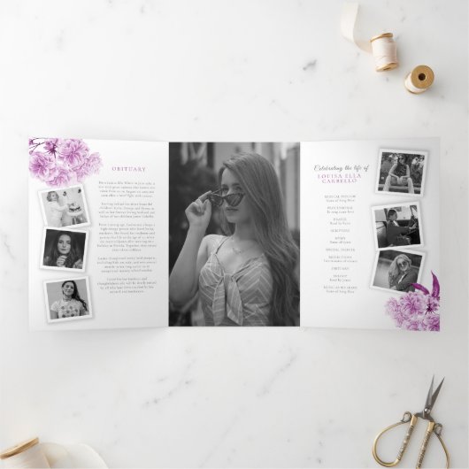 Programme Trois Volets Services funéraires photos de fleurs violettes (Intérieur)