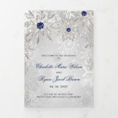 Programme Trois Volets Silver Navy Blue Snowflake Mariage hivernal (Page de couverture)