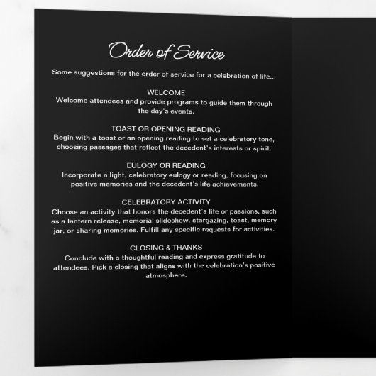 Programme Trois Volets Simple écriture moderne Black Funérailles/Mémorial (Intérieur en premier)