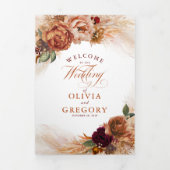 Programme Trois Volets Terracotta Floral Boho Mariage de automne moderne (Page de couverture)