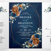 Programme Trois Volets Terracotta Marine Bleu Vert Mariage géométrique Tr (Intérieur au milieu)