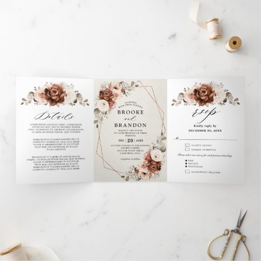 Programme Trois Volets Terracotta Pampas Grass Rustique Mariage géométriq (Intérieur)