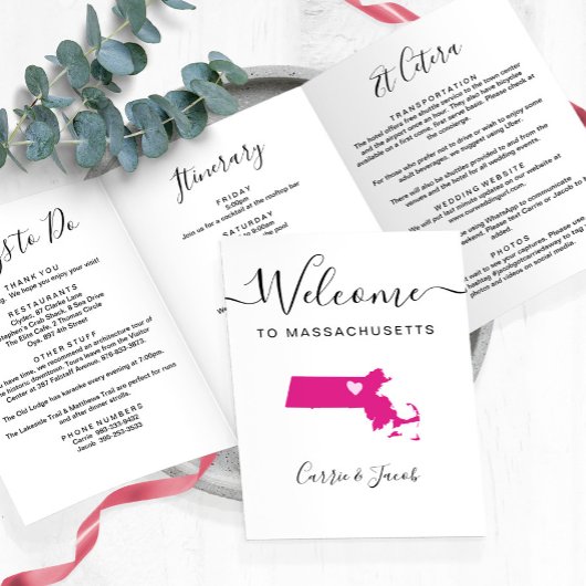 Programme Trois Volets Toute couleur Massachusetts Mariage Bienvenue Itin
